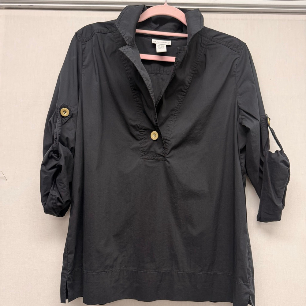Women's Soft Surroundings Black Tunic Top Gold Buttons L